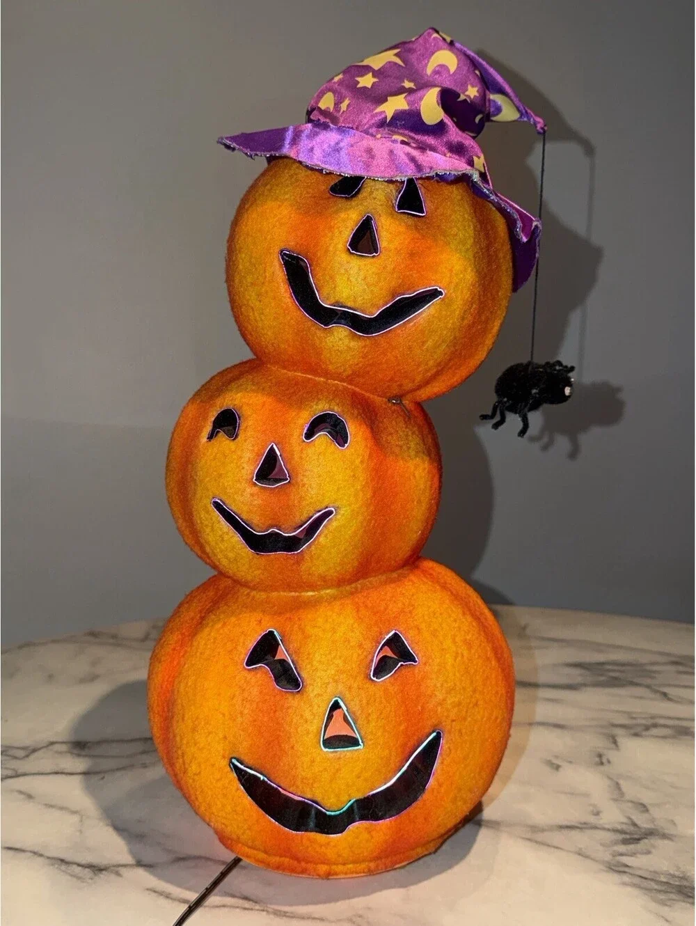 Fiber Optic Jack O Lantern Pumpkin Stack Multi Color Light Up 18